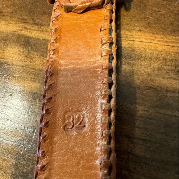 Vintage Leather & Woven Multicolor Cotton Belt Size 32 Hand Tooled - Picture 5 of 8